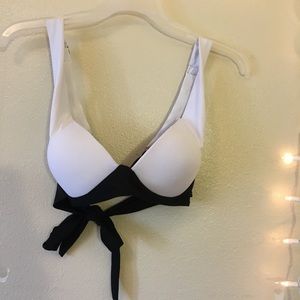 Black and white tie back bikini top